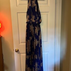 MSK Navy and Gold Halter Dress